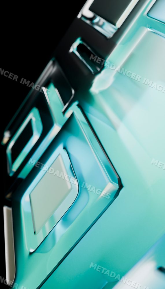 Close-up of blue-lit keyboard macro buttons with glossy finish