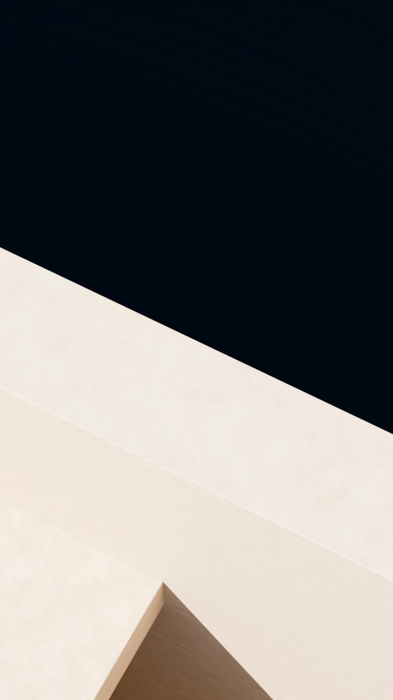 Minimalist abstract composition featuring beige geometric shapes with light wood texture on a dark background.