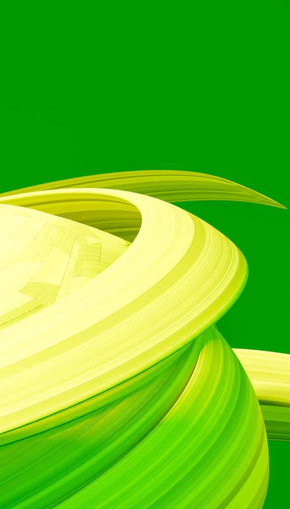 Yellow and green smooth curved abstract shapes on a bright green background in digital art style.