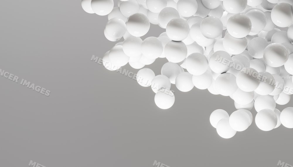 Cluster of smooth white spheres floating against a light gray