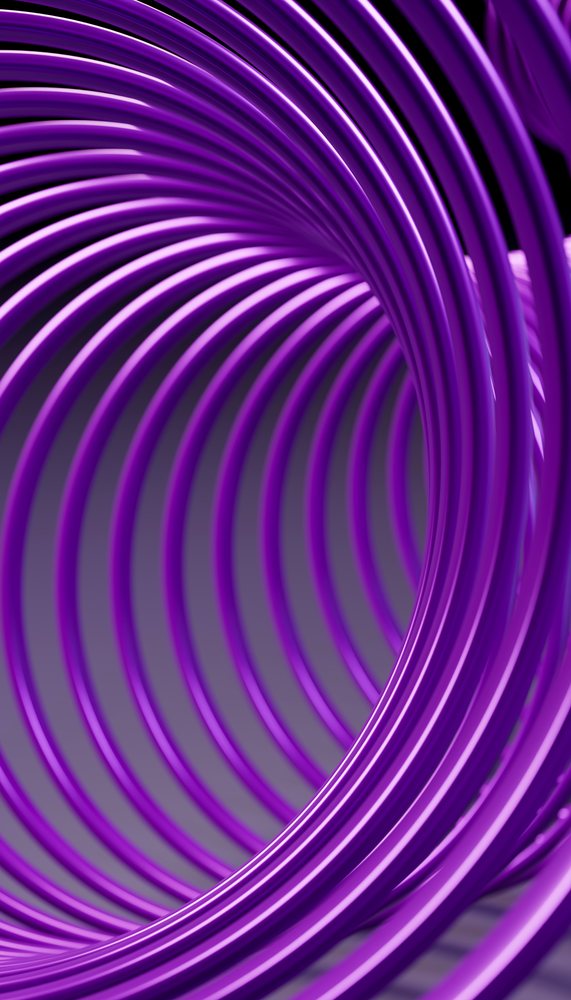 Close-up digital illustration showing a glossy purple coil spiral with reflective metallic curved loops.