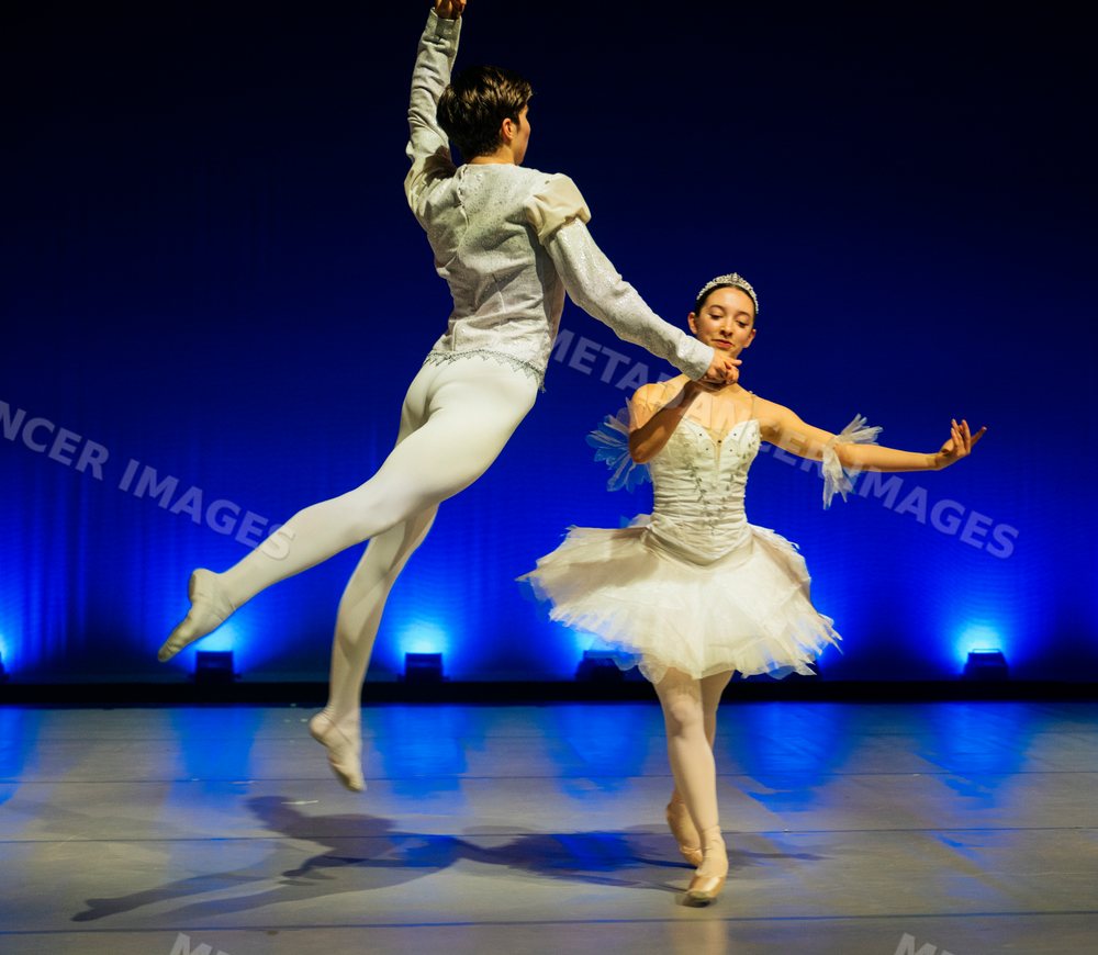 Two ballet dancers perform a graceful dance routine on stage