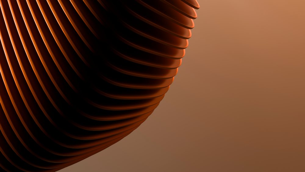 3D illustration featuring smooth orange curved shapes with shadows on a minimalist background.