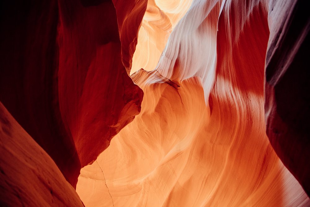 Smooth, colorful sandstone walls of Antelope Canyon, Navajo Land, Arizona, USA.