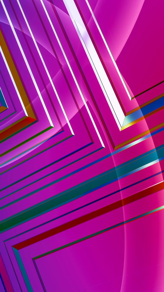 Abstract geometric digital illustration with vibrant magenta lines and overlapping colorful angular shapes.