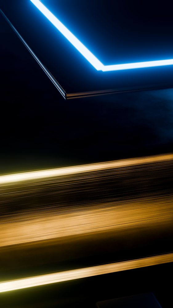 Abstract digital illustration showing glowing blue and yellow lines on a dark background.