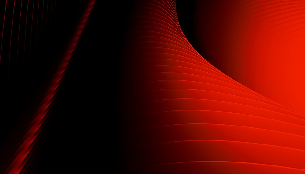 Abstract red curved lines form a smooth wavy pattern on a black background.