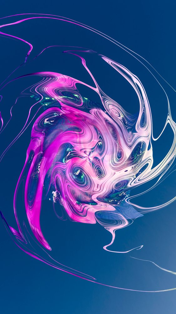 Abstract digital illustration featuring vibrant pink and blue fluid dynamic swirls and psychedelic patterns.