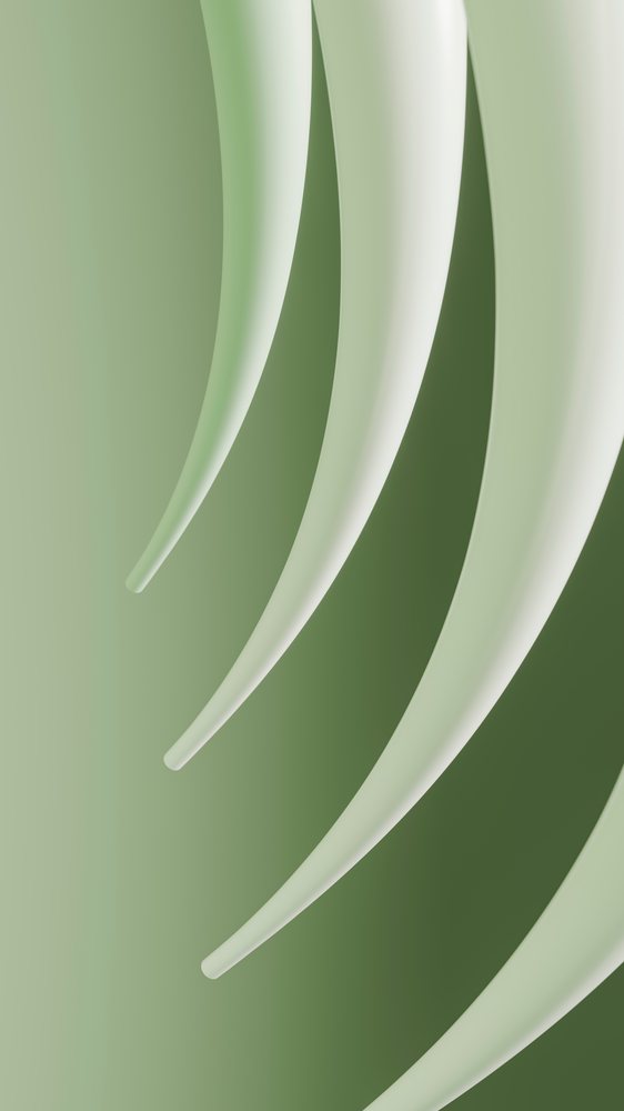 Green curved abstract shapes flow smoothly with gradients and forms in a modern minimalist design.