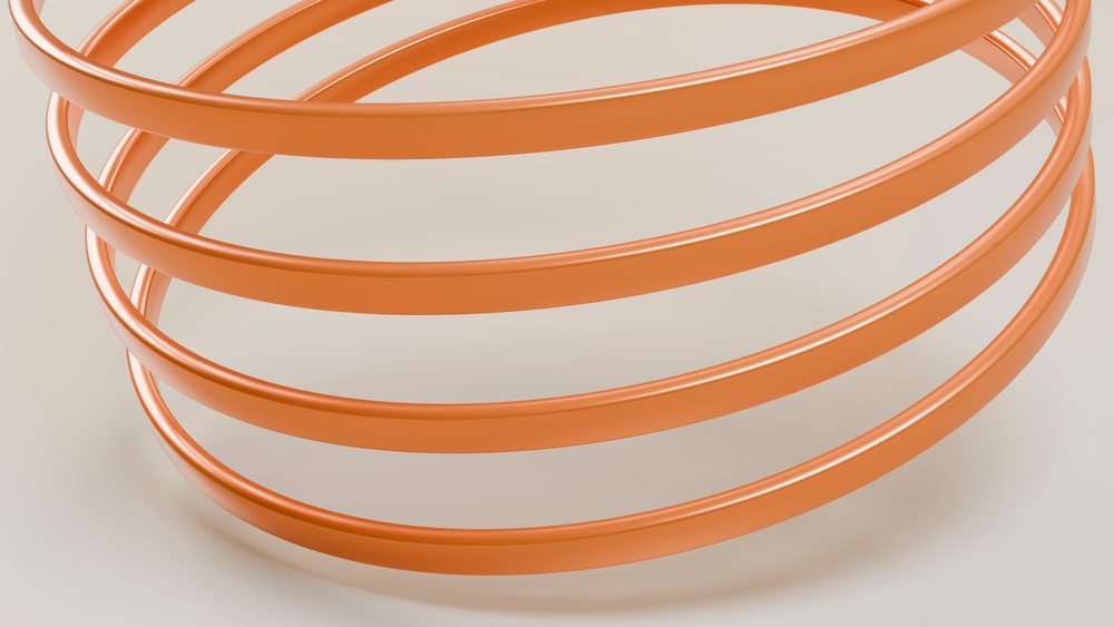 3D illustration of an orange spiral coil with smooth curved lines isolated on a white background.