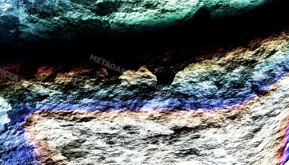 Close-up view of a textured rock surface with colorful mineral hues