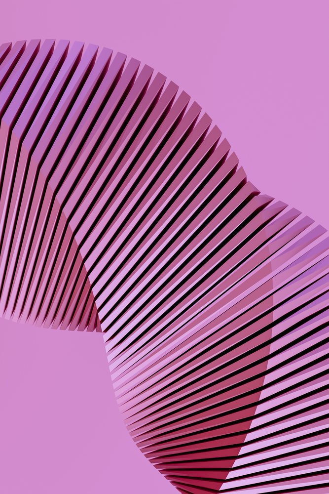 Abstract render of curved pink geometric lines forming a wave pattern on a pink background.
