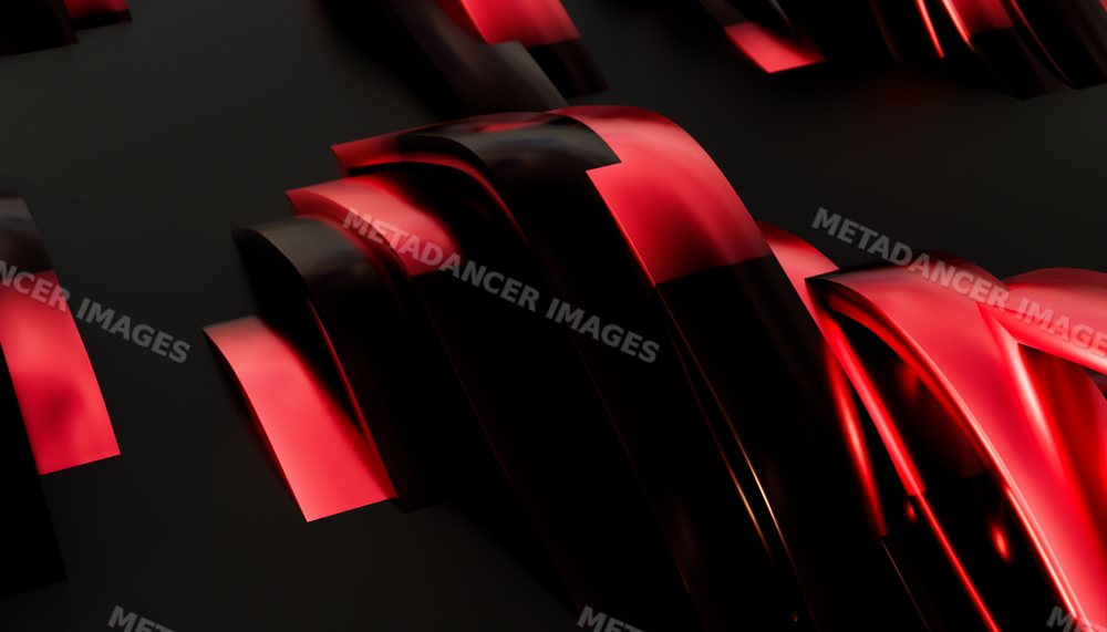 Abstract shiny black and red curves create a modern artistic