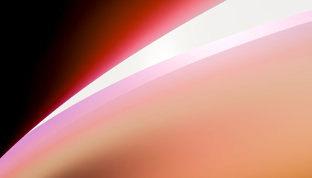abstract design featuring curved shapes and smooth color gradients in pink, red, white, and orange tones.