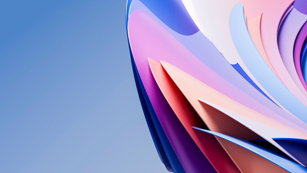 Abstract colorful curved layered shapes with smooth gradient transitions in blue, pink, purple, and pastel tones in a contemporary digital illustration.