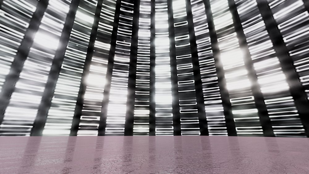 Abstract vertical light and shadow pattern reflecting on a textured floor in a modern interior setting.