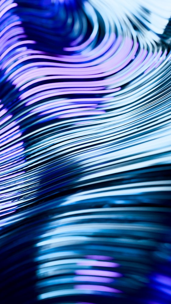 Abstract digital illustration featuring curved blue and purple lines forming a flowing wave pattern with reflective light effects.