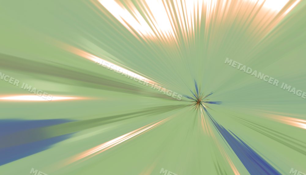 Abstract radial light streaks converge dynamically on a green
