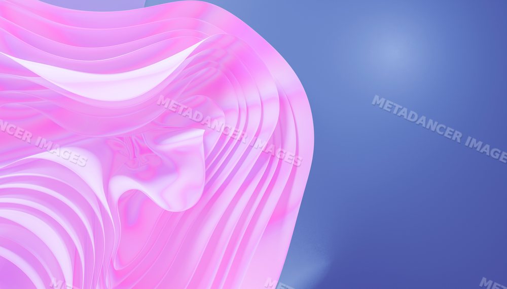 Abstract 3d purple wave patterns with fluid curved shapes on a blue
