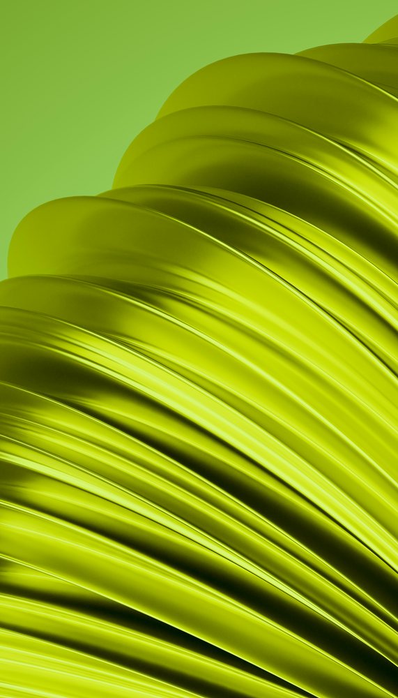 Close-up digital illustration of green metallic curved shapes with a shiny smooth surface.