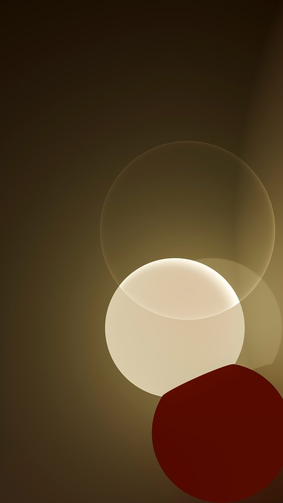 Abstract digital illustration showing overlapping beige, brown, and transparent circles on a dark background.
