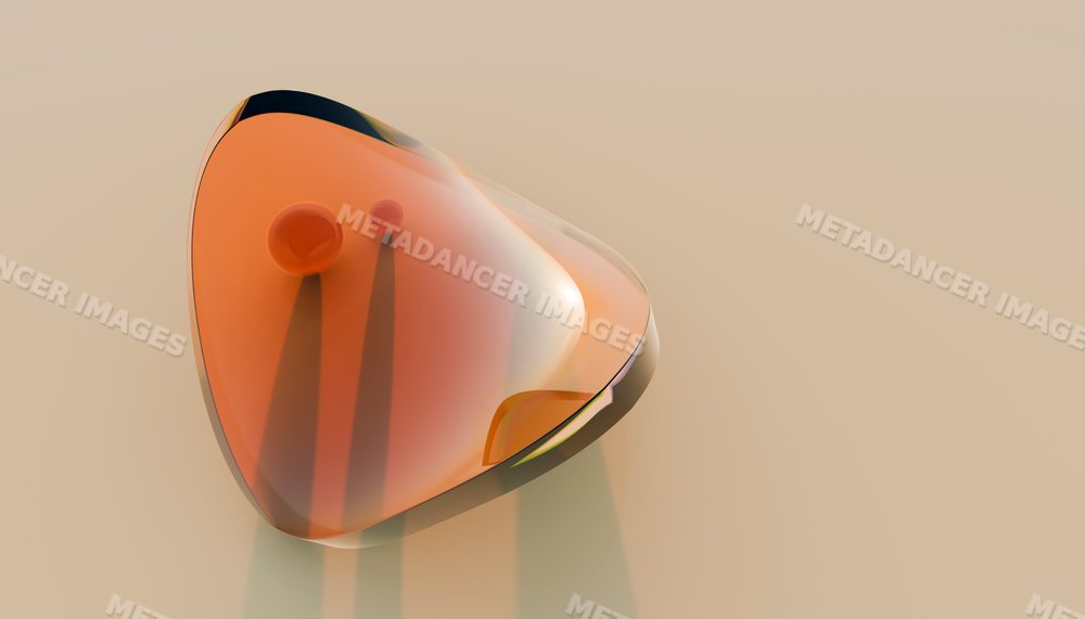 Smooth transparent orange glass sculpture with rounded triangular