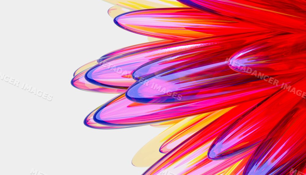 Colorful abstract glass sculpture with vibrant red and purple petals