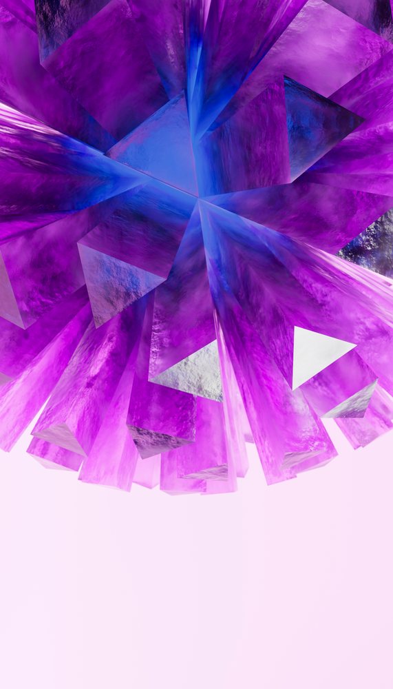Abstract geometric pattern with purple and blue crystal-like prisms.