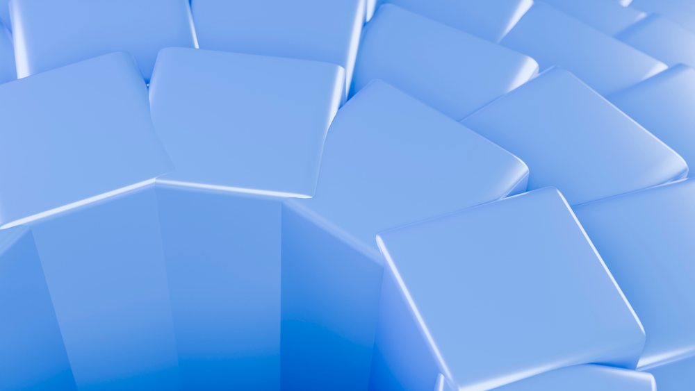 Blue 3D cubes form an abstract circular digital pattern in a modern design illustration.