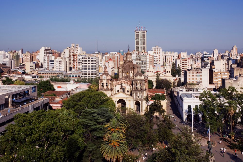 Historic Cordoba Cathedral with dome and towers, Argentina.