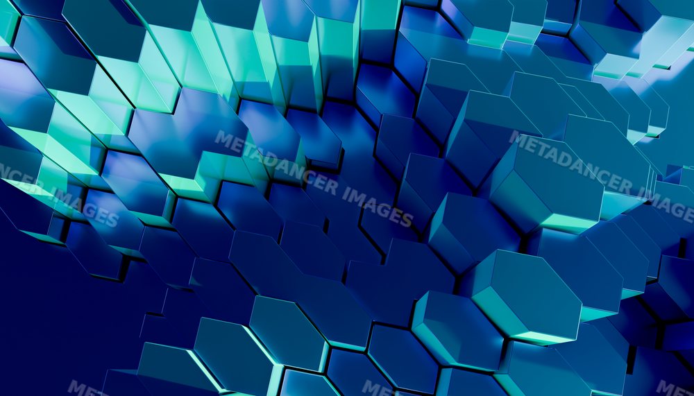 Close-up of 3d hexagon pattern abstract design with blue and green
