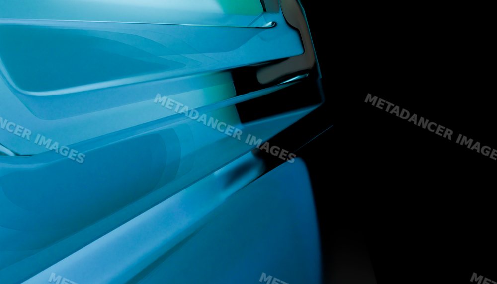 Close-up of blue abstract glass shapes with smooth reflections