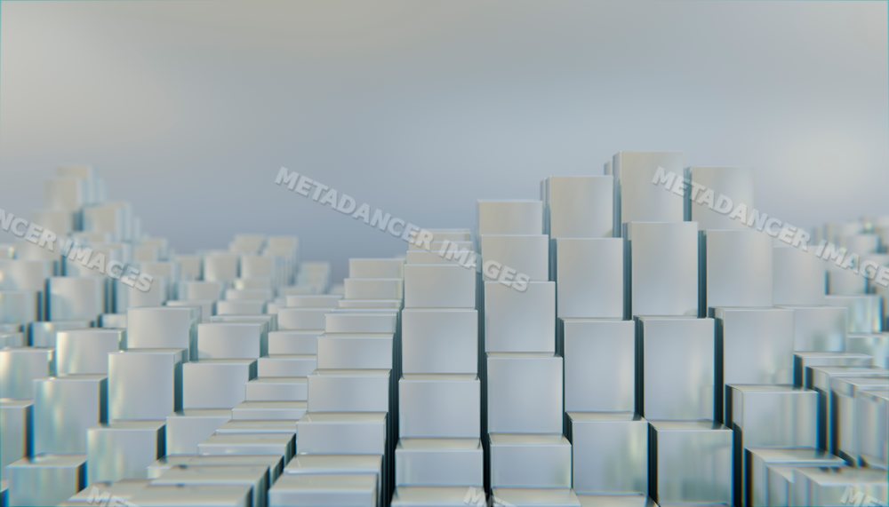 Abstract stacked transparent glass cubes forming a geometric pattern