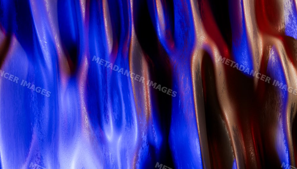 Glossy abstract surface with fluid blue and red textured waves