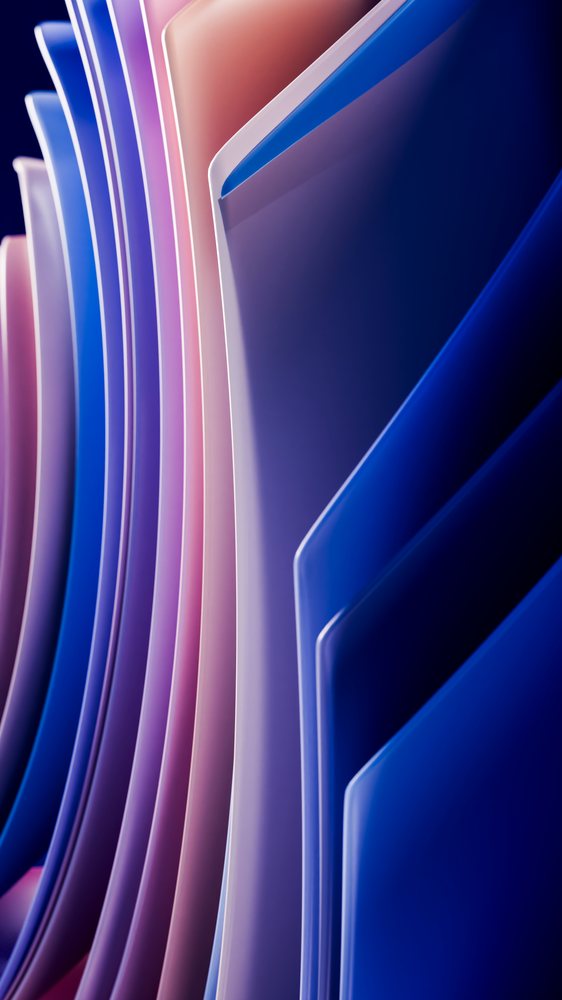 Abstract digital illustration featuring smooth flowing curved shapes in blue, pink, and purple tones with soft gradient transitions.