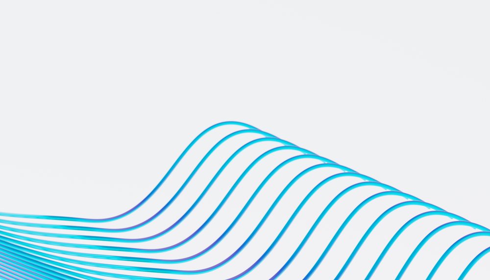 Blue curved lines forming an abstract wave pattern on a light background.