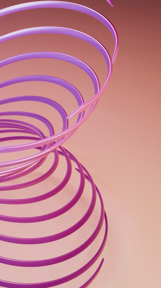 Abstract digital illustration featuring a purple and pink conical spiral on a gradient background.