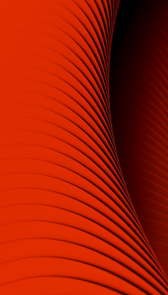 Curved red lines create a smooth abstract wave pattern on a dark gradient background.