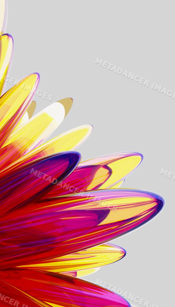 Close-up of colorful glass petals forming an abstract flower sculpture