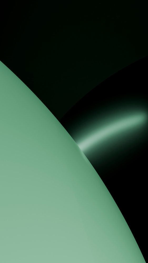 Abstract digital illustration featuring smooth curved green and black shapes with light reflections on a dark background.