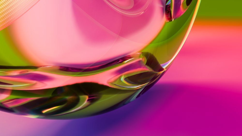 Abstract digital illustration of colorful curved glass with smooth reflections and vibrant lighting.