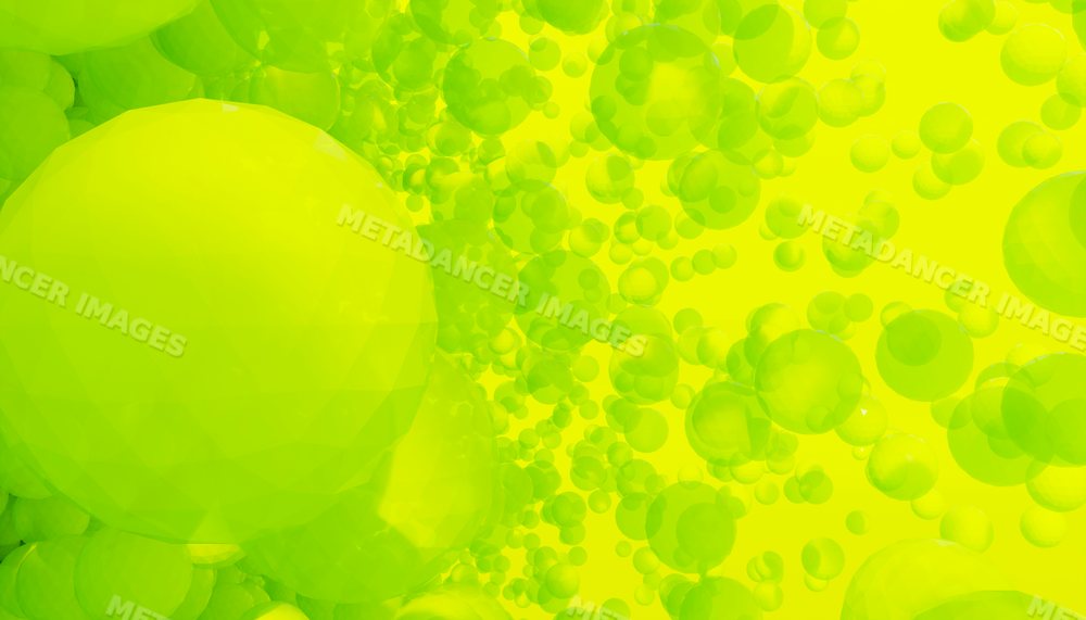 Digital 3d yellow transparent spheres floating in an abstract pattern