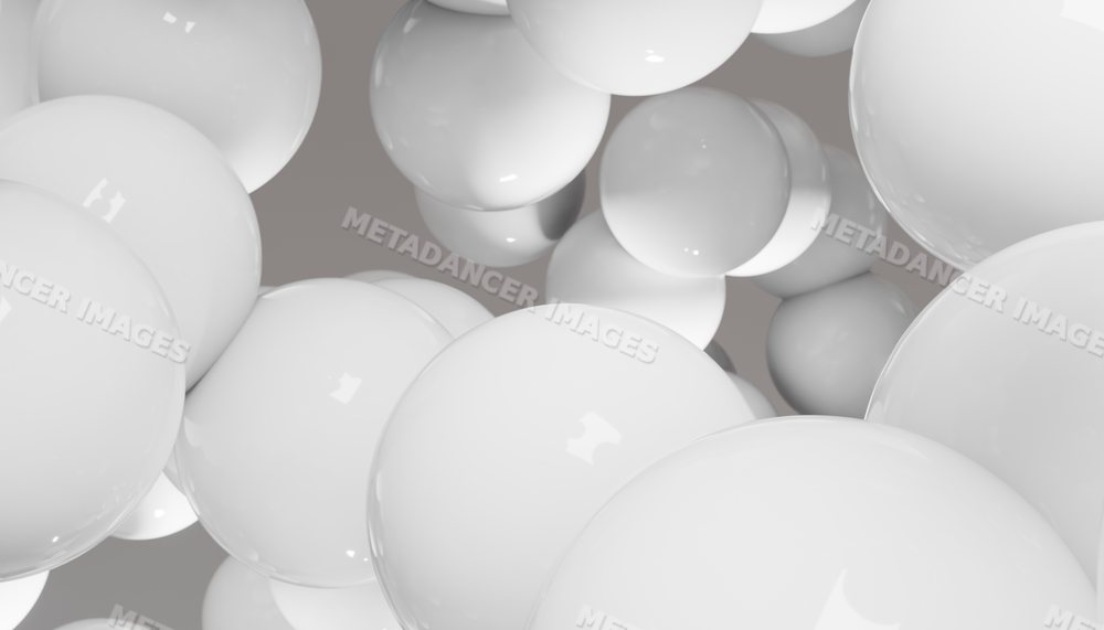 Glossy white spheres clustered together in an abstract design