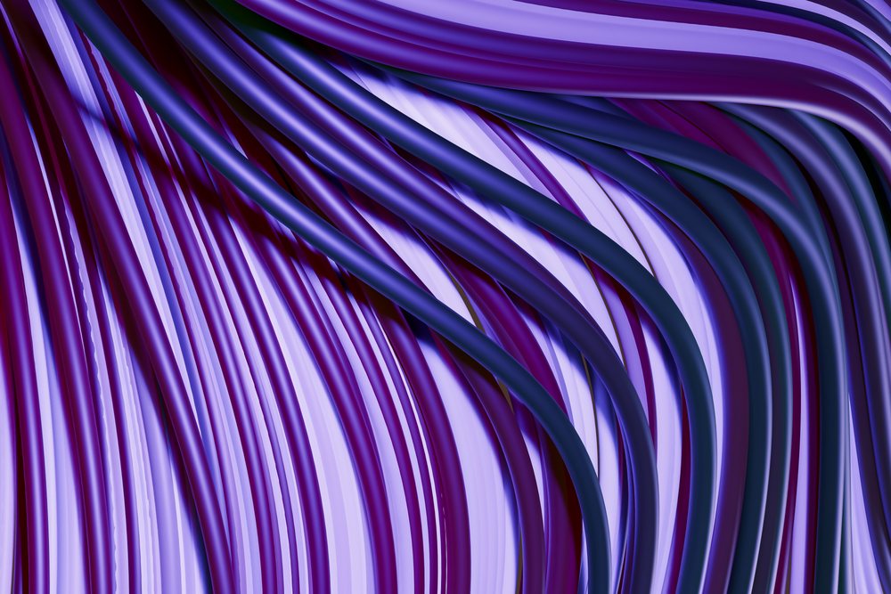 Abstract background with flowing curved purple and blue lines.