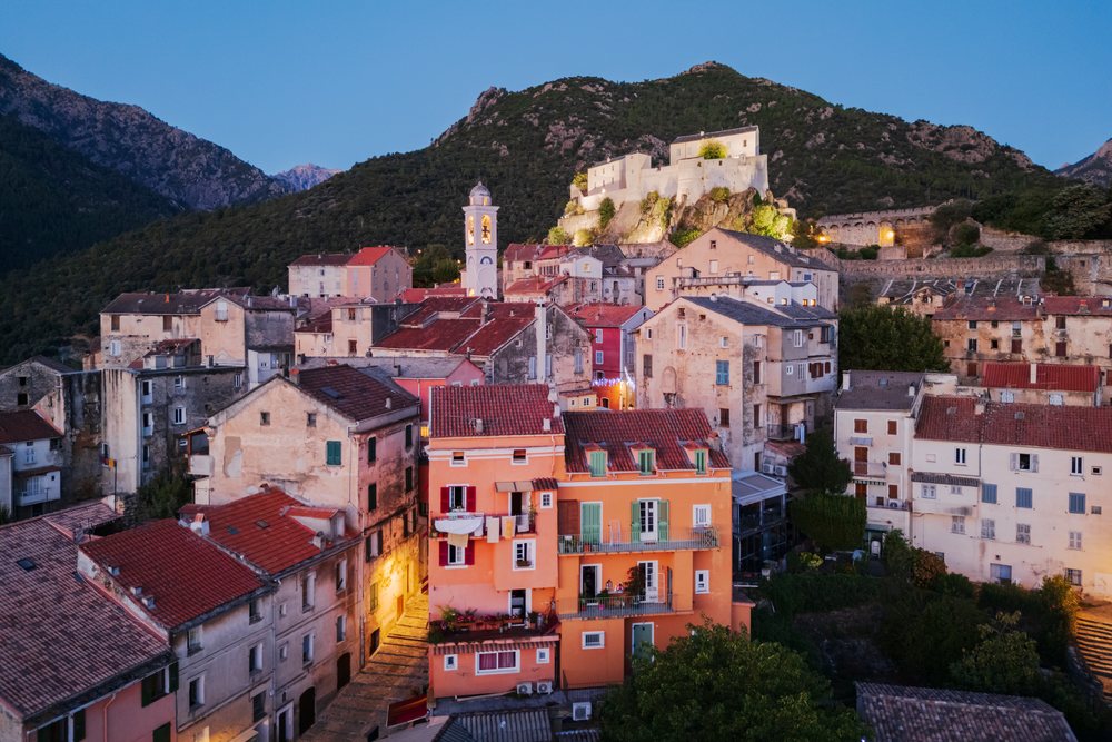 Dawn illuminates the historic town of, Travel Photography, Corté, Corsica, France.