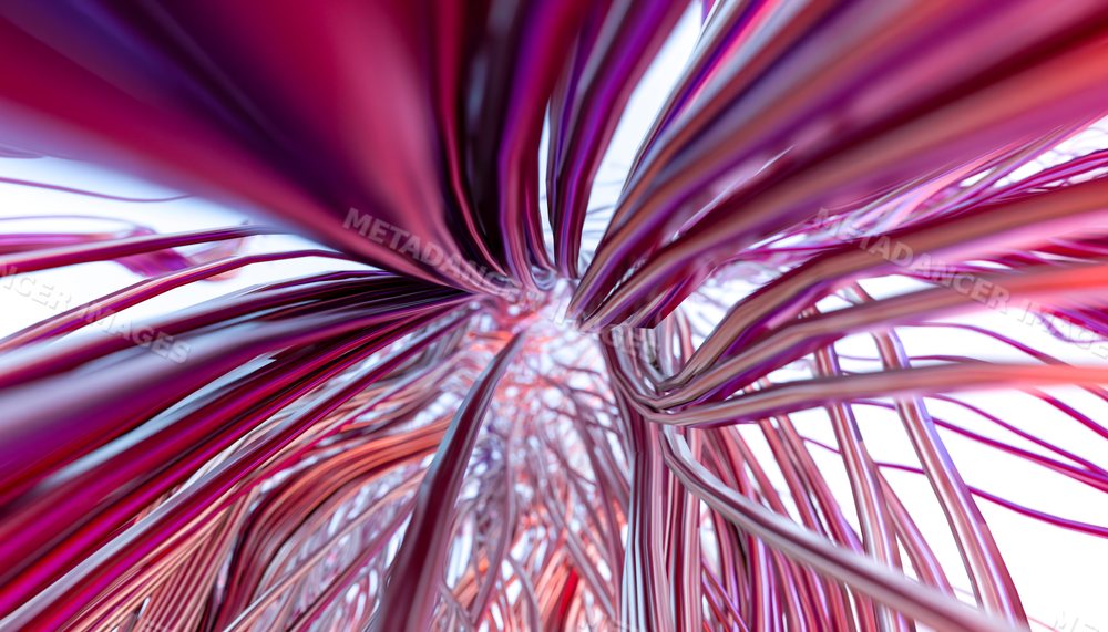Closeup of colorful abstract metallic wires twisted in a 3d render