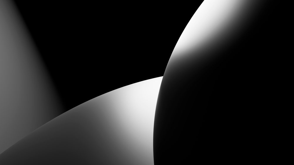Abstract digital artwork depicting smooth black and white curved shapes with gradient lighting and shadows.