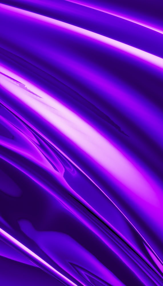 Glossy smooth purple and violet waves flow in an abstract digital wallpaper render with vibrant reflections.