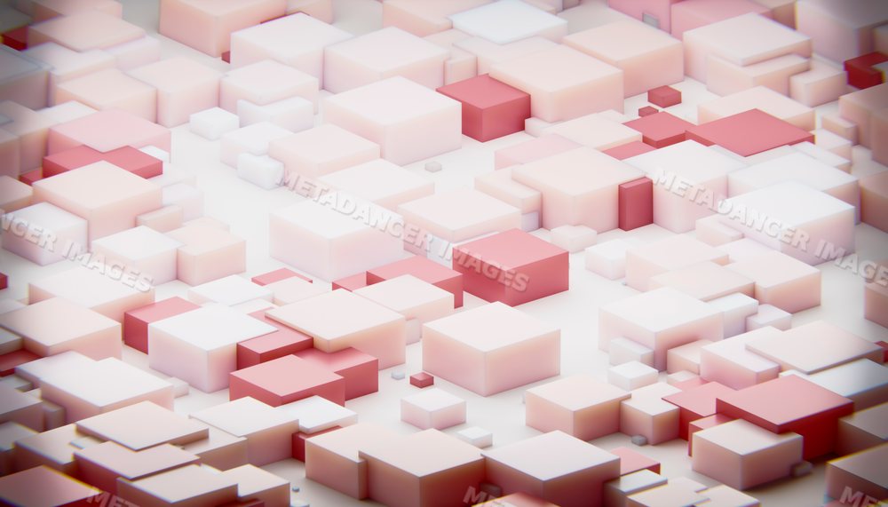 3d rendering of abstract pink and white cubes arranged