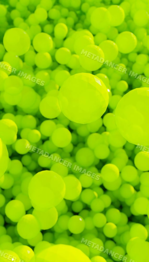 Close-up of bright yellow 3d-rendered spheres clustered